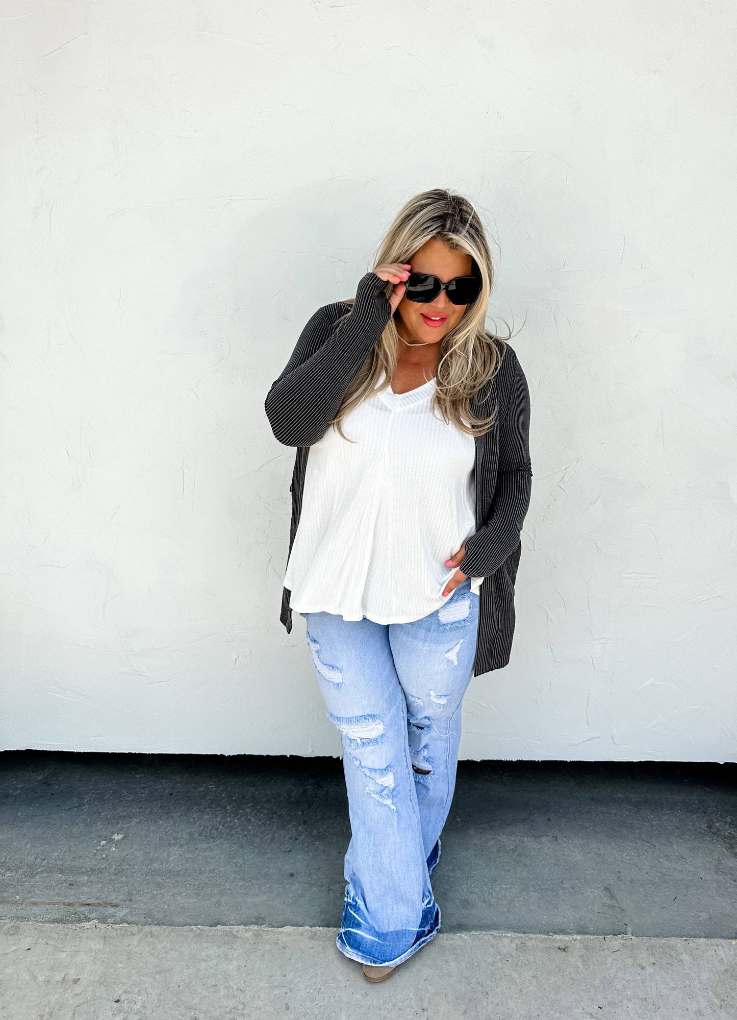 REESE RIBBED CARDIGAN: VINTAGE BLACK / OS