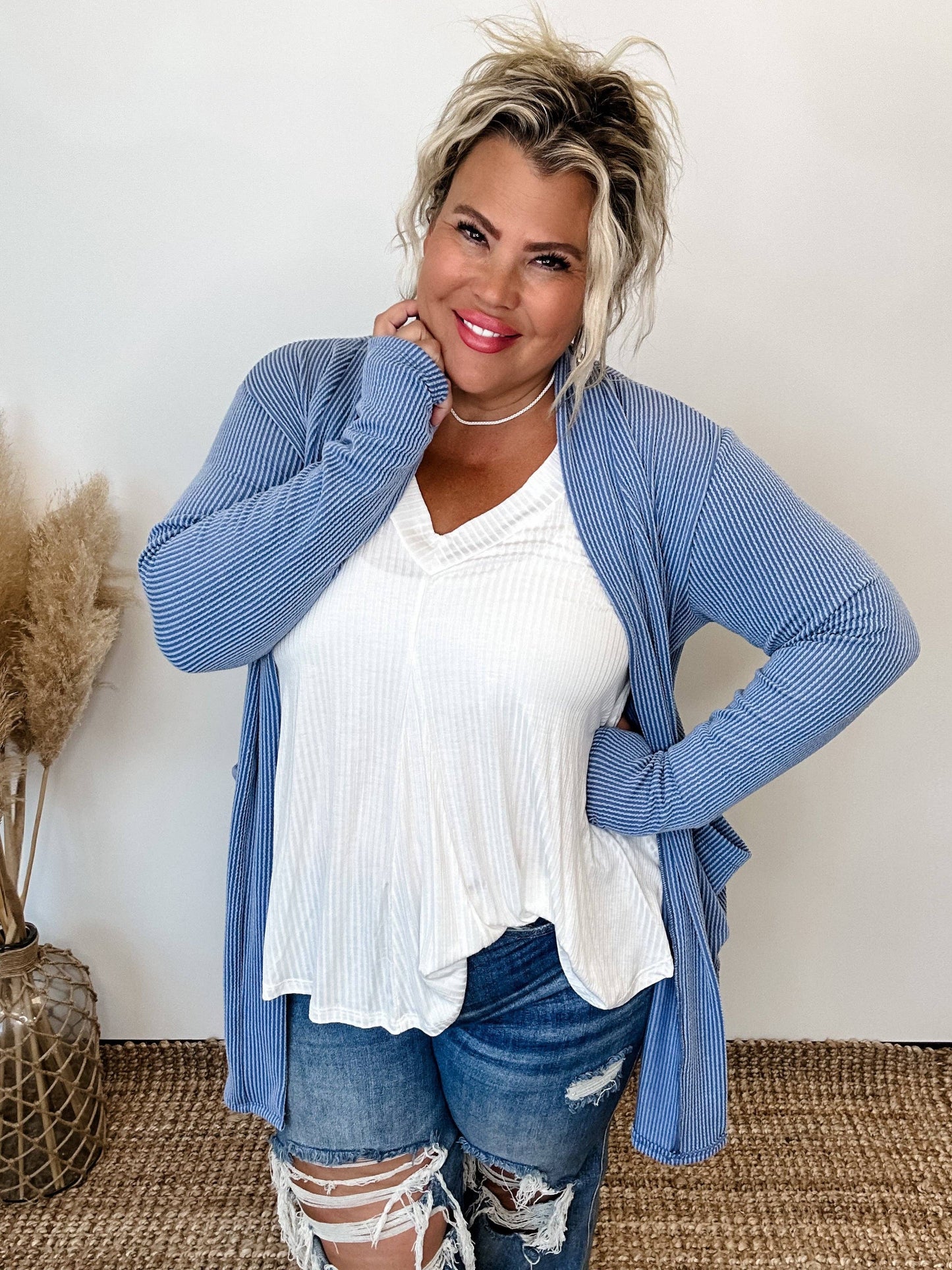 REESE RIBBED CARDIGAN: VINTAGE BLACK / OS