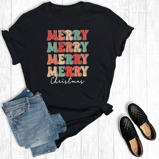 Retro Merry Christmas Graphic Tee: Black / XL