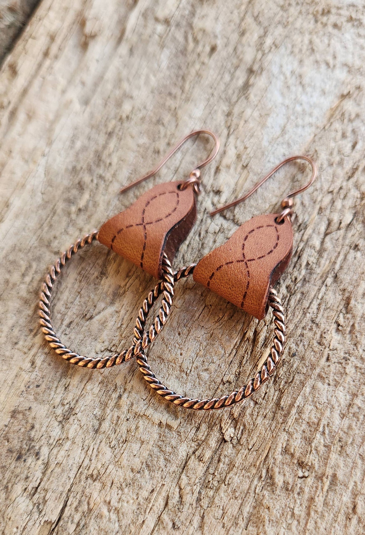 "Lari Dee" Handmade Boot Stitch Leather & Rope Earrings