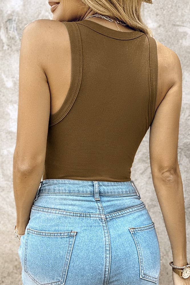 Built-In Bra Solid Color Sleeveless Tank Top ZK1998: Green / XL