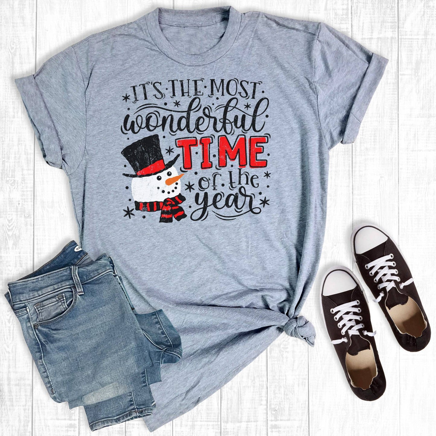 Most Wonderful Time Snowman, Light Grey Women's T-Shirt: M
