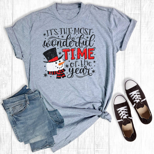 Most Wonderful Time Snowman, Light Grey Women's T-Shirt: M