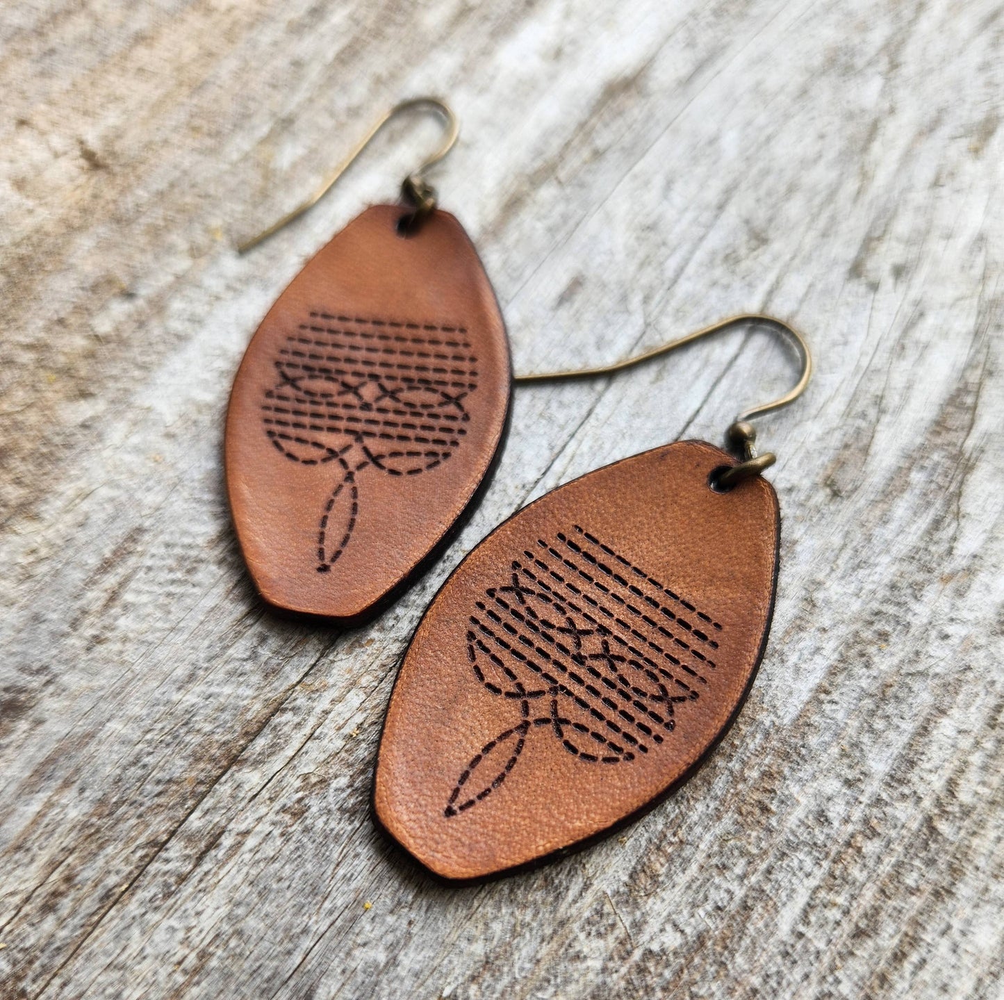 "Dallas" Handmade Tooled Leather Western Earrings