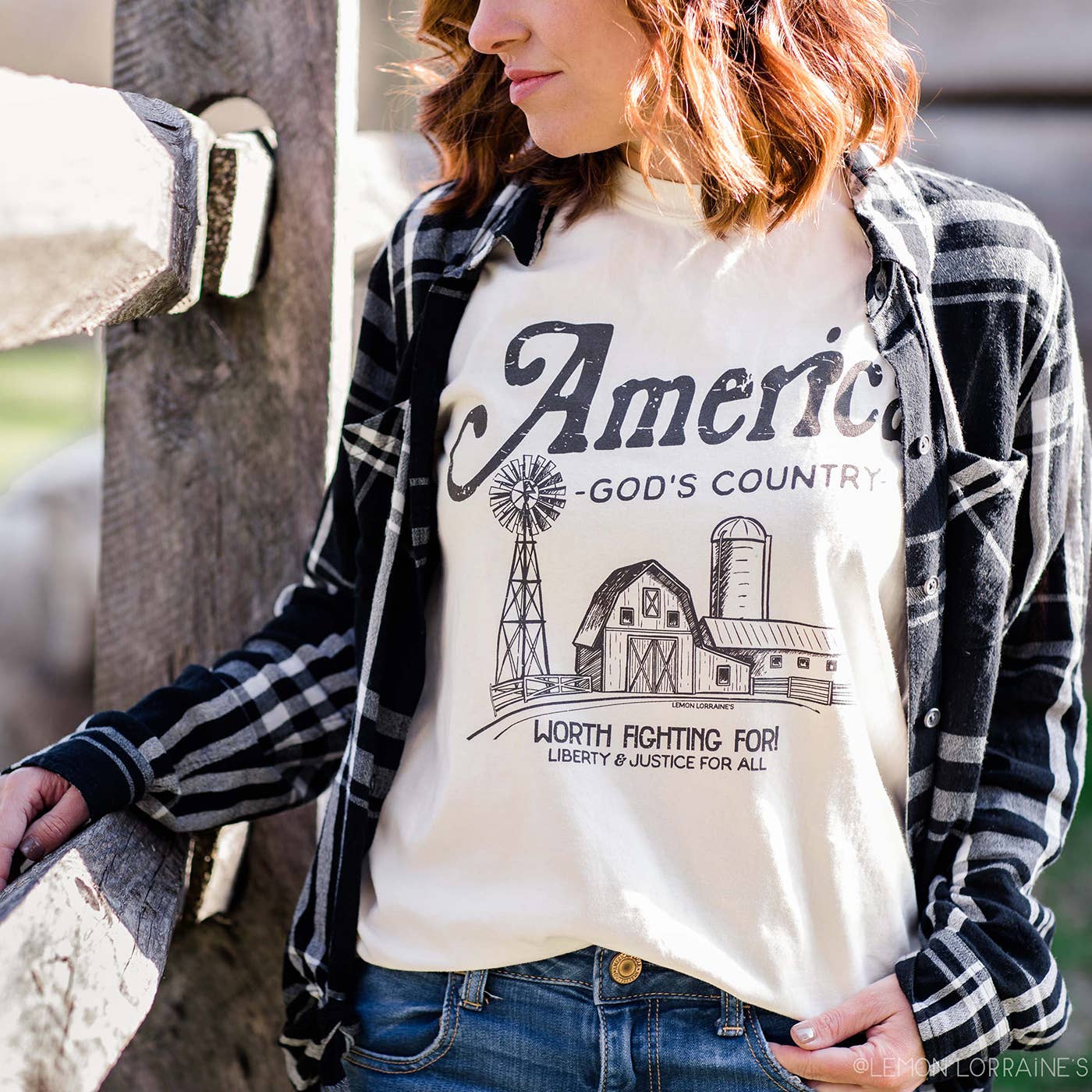 AMERICA GOD'S COUNTRY Graphic Tee on Comfort Colors: Ivory / S