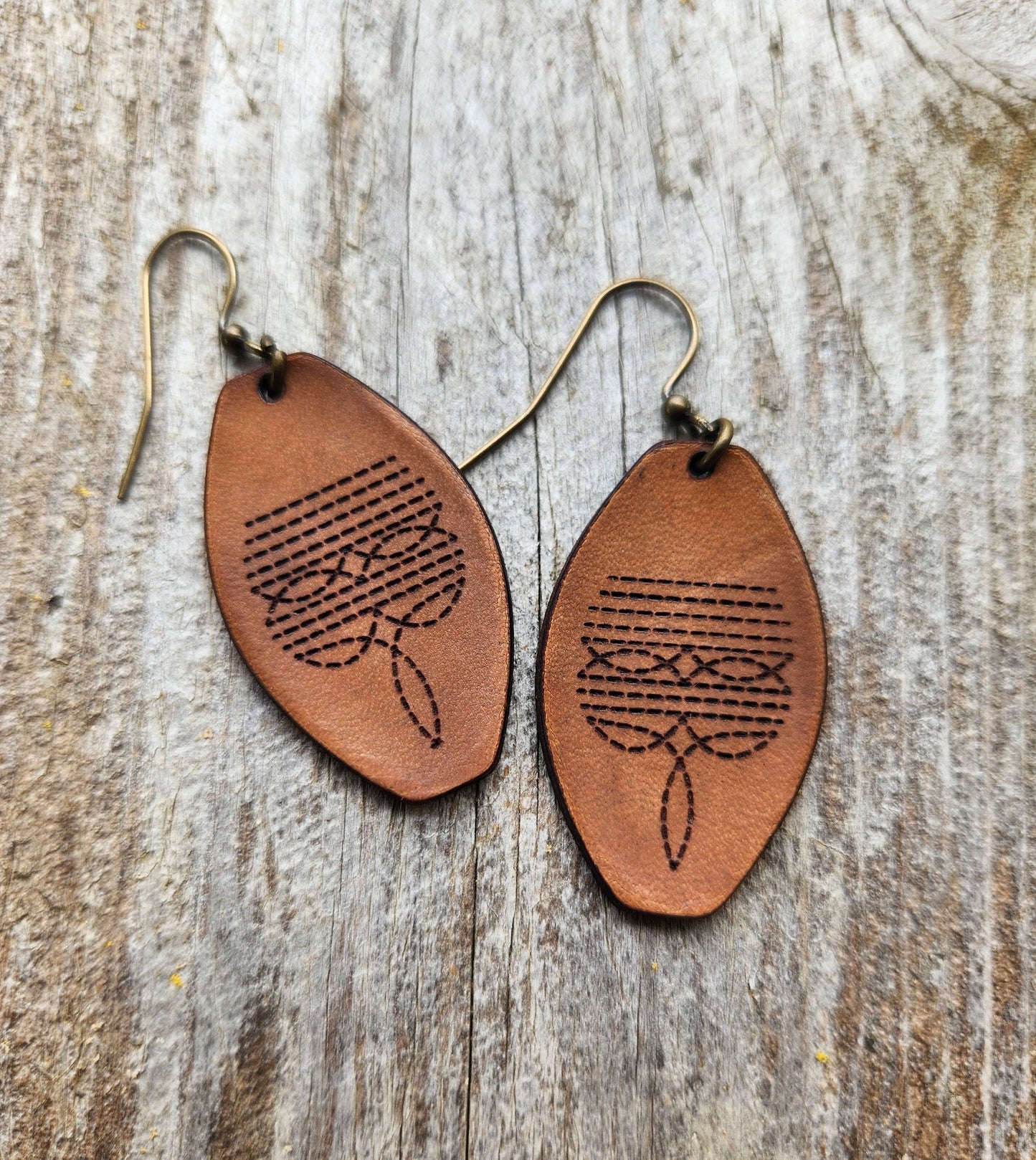 "Dallas" Handmade Tooled Leather Western Earrings