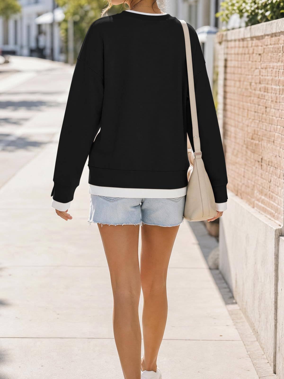 Pullover Sweatshirt, Loose Color Block Crewneck