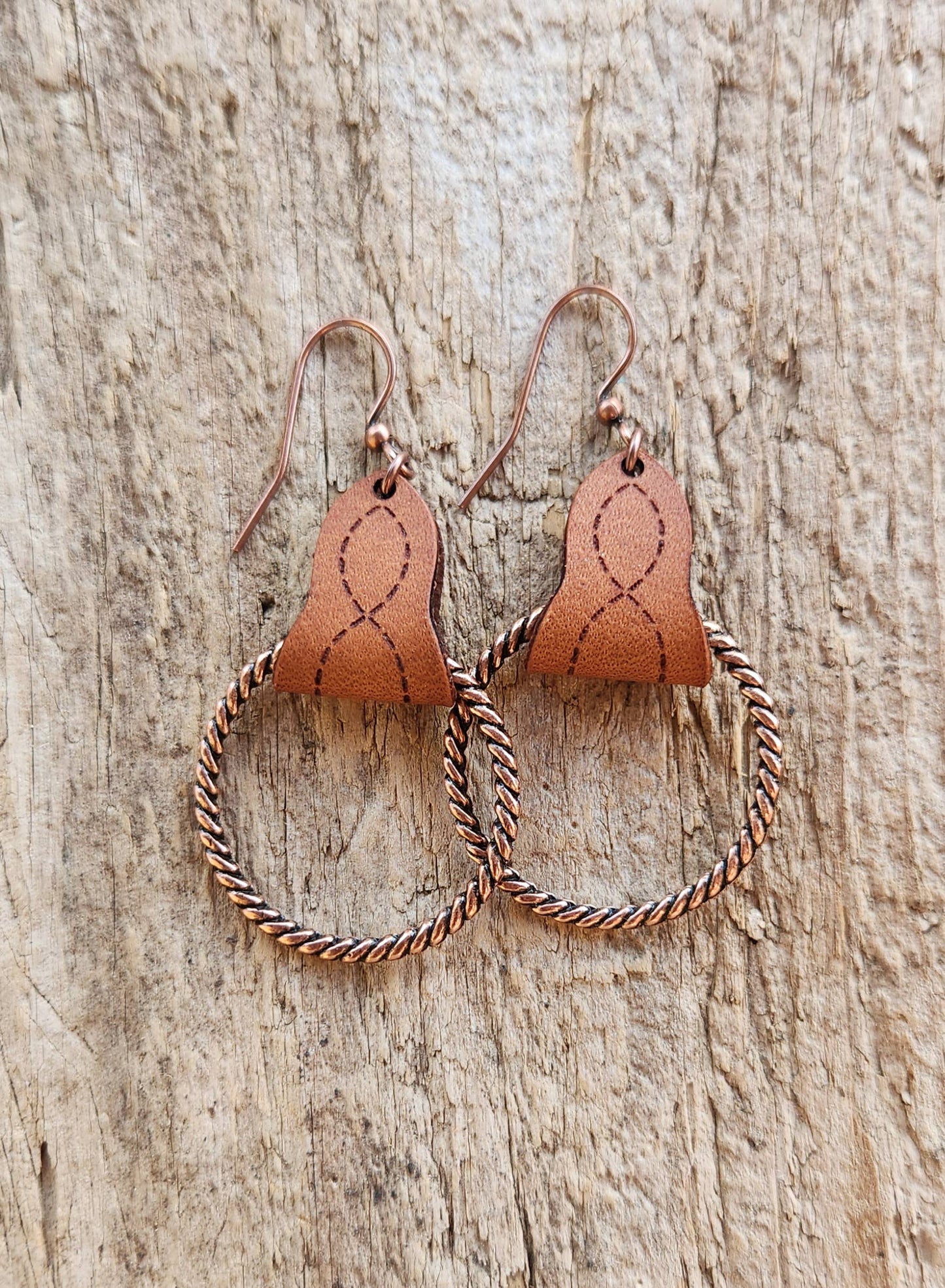 "Lari Dee" Handmade Boot Stitch Leather & Rope Earrings