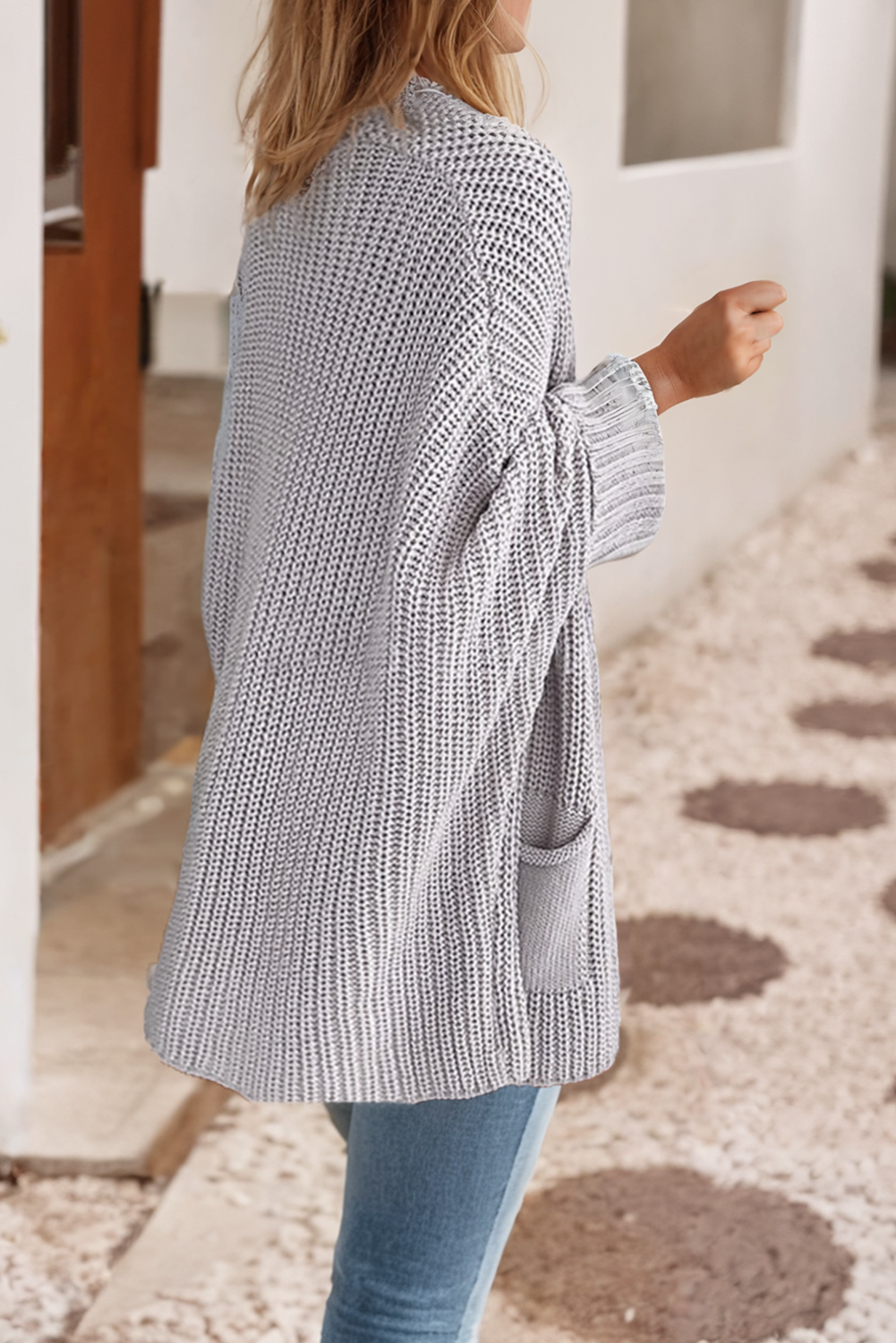 LDC Oversized Fold Over Sleeve Open Front Cardigan: Gray