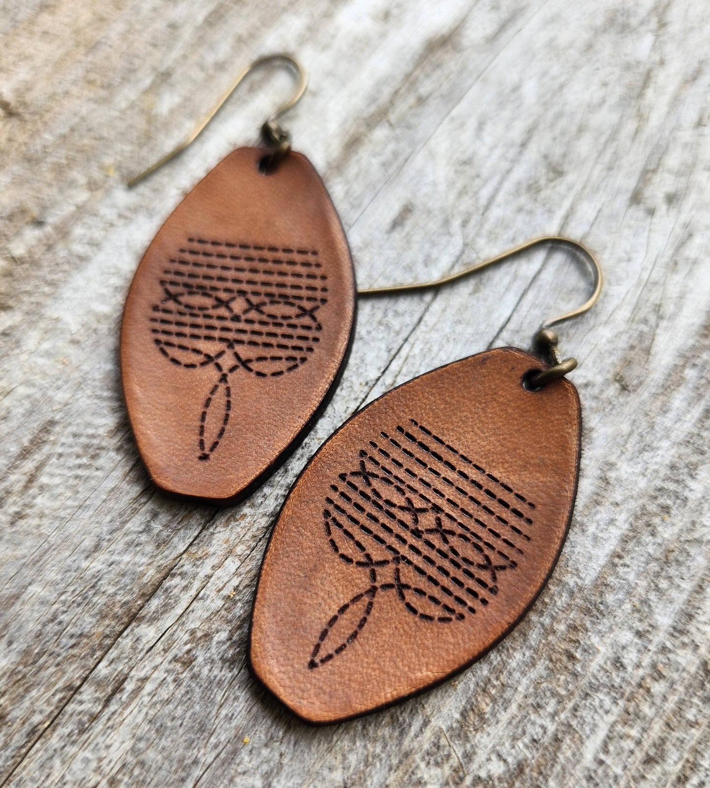 "Dallas" Handmade Tooled Leather Western Earrings