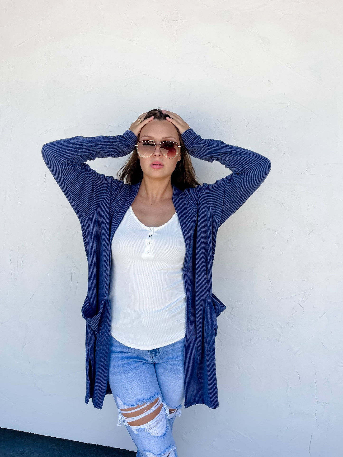 REESE RIBBED CARDIGAN: VINTAGE BLACK / OS