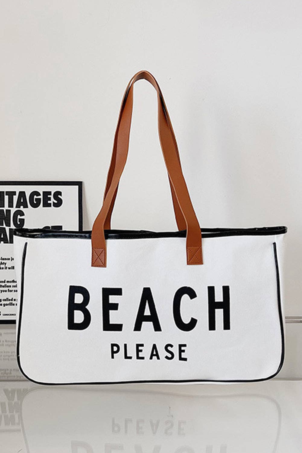 Ryan Beach Please Canvas Tote: 19in x 8.5in x 5in / White
