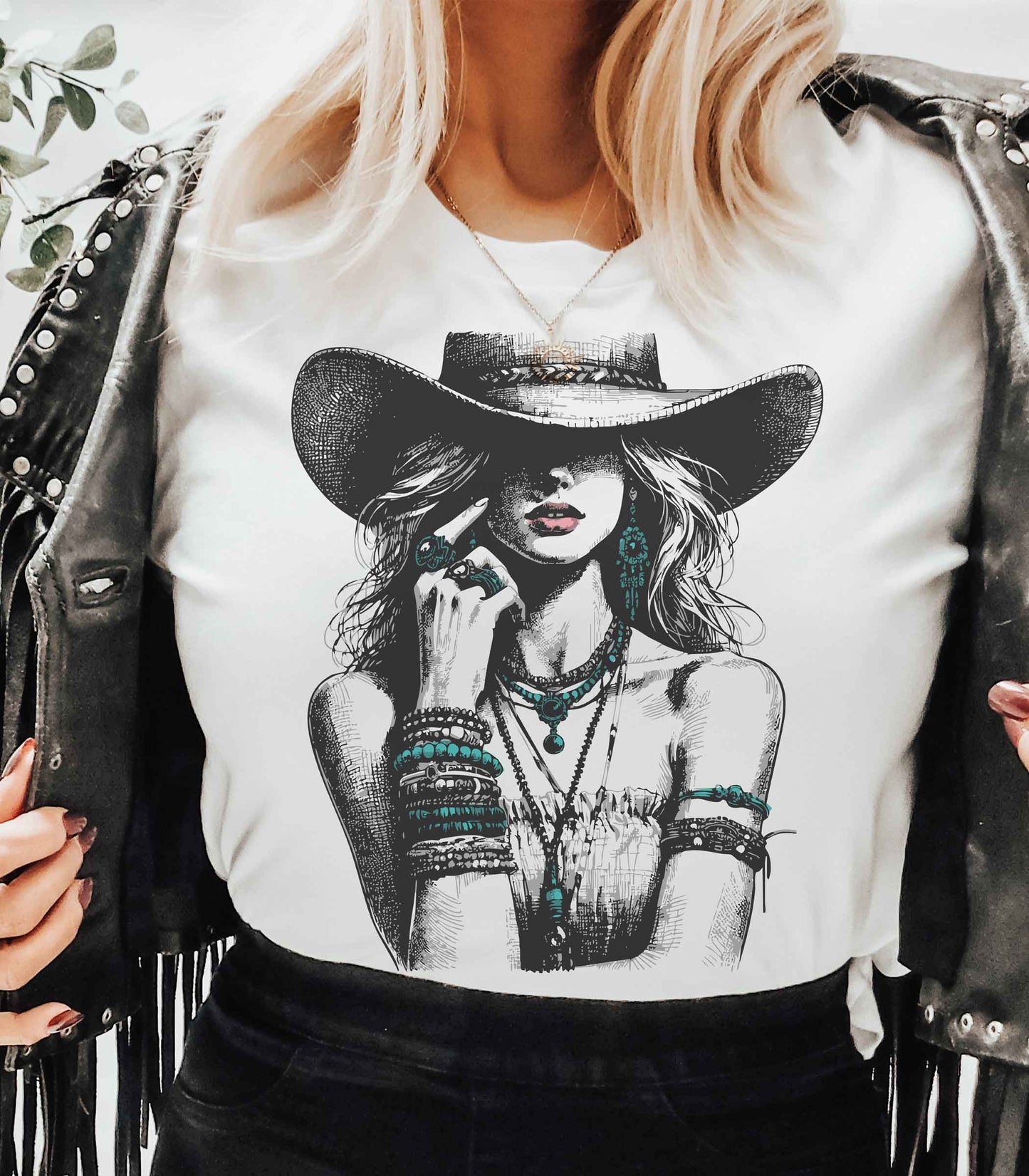 Turquoise Cowgirl: No / White T-Shirt