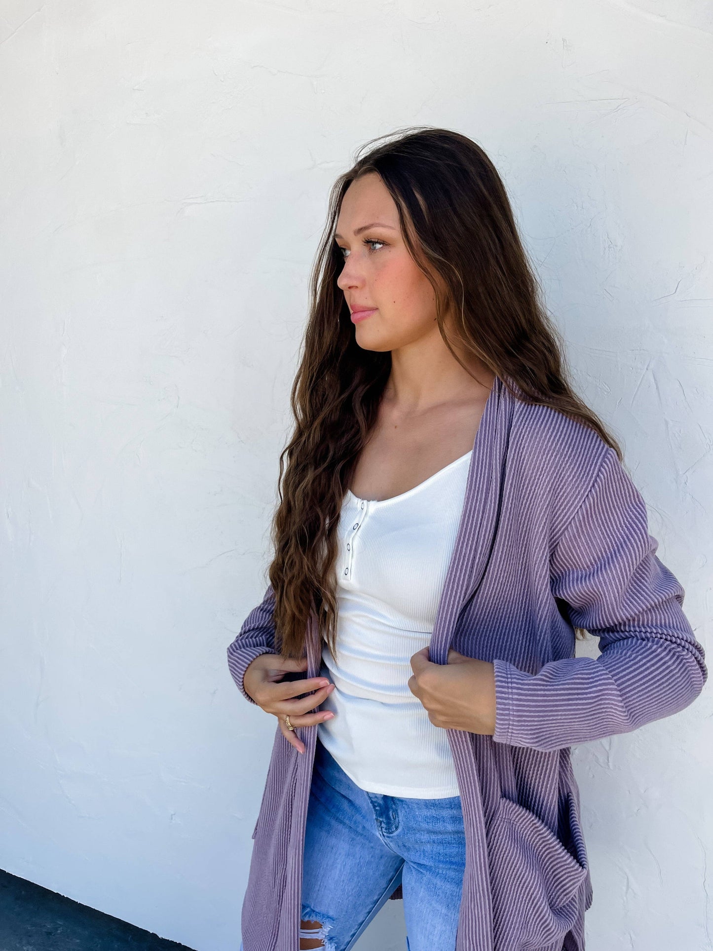 REESE RIBBED CARDIGAN: VINTAGE BLACK / OS