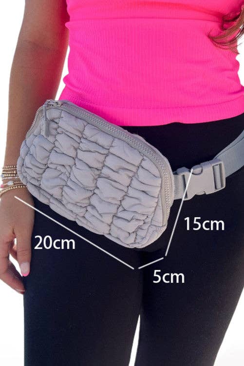 Quilted Puffer Belt Bag Fanny Pack: Gray