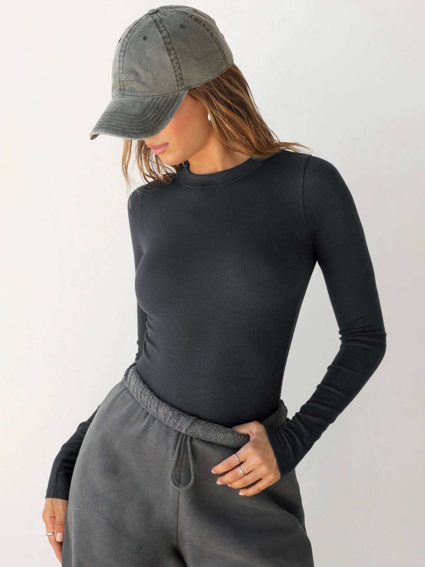 Y2K wind thread round neck long sleeve base T-shirt