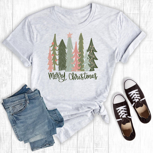 Merry Christmas Pink Trees - Women's T-Shirt: L