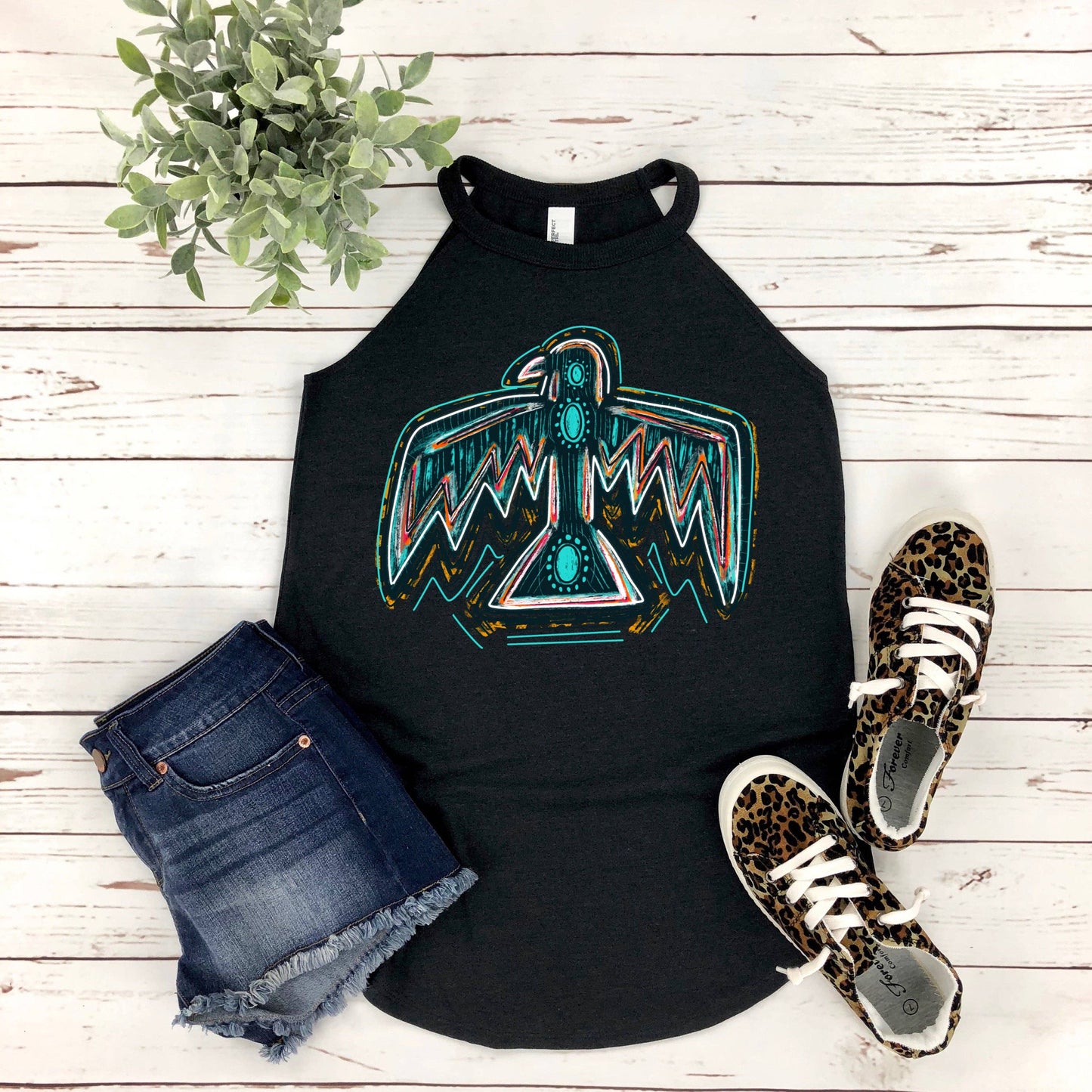 Turquoise Thunderbird Tank Top: Black / District Rocker Tank / L