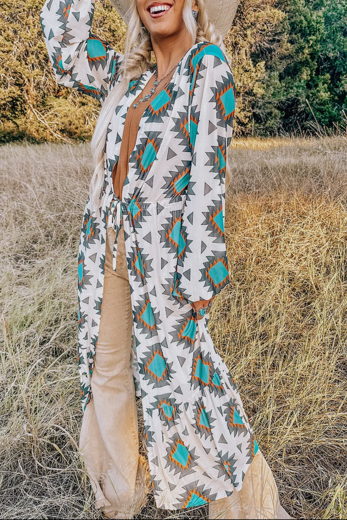 Western Aztec Print Duster