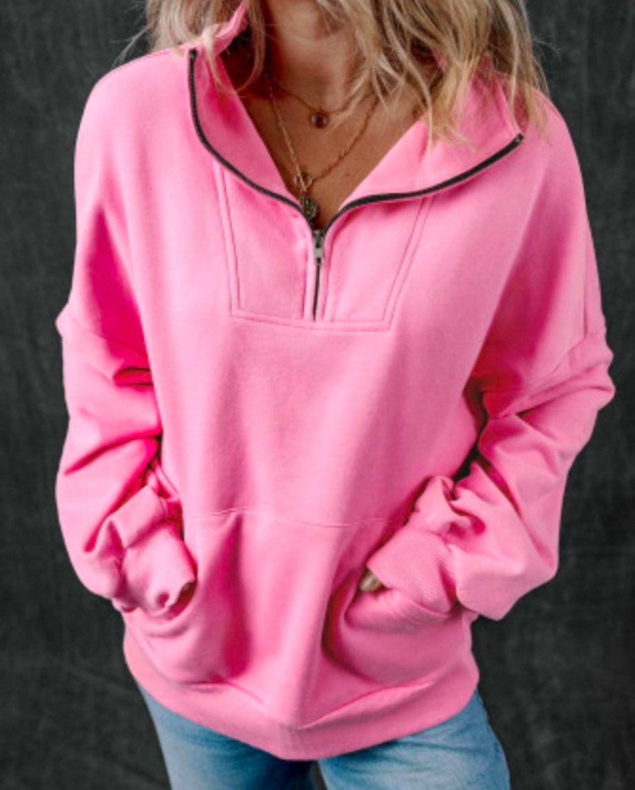 Zip up stand neck kangaroo pocket