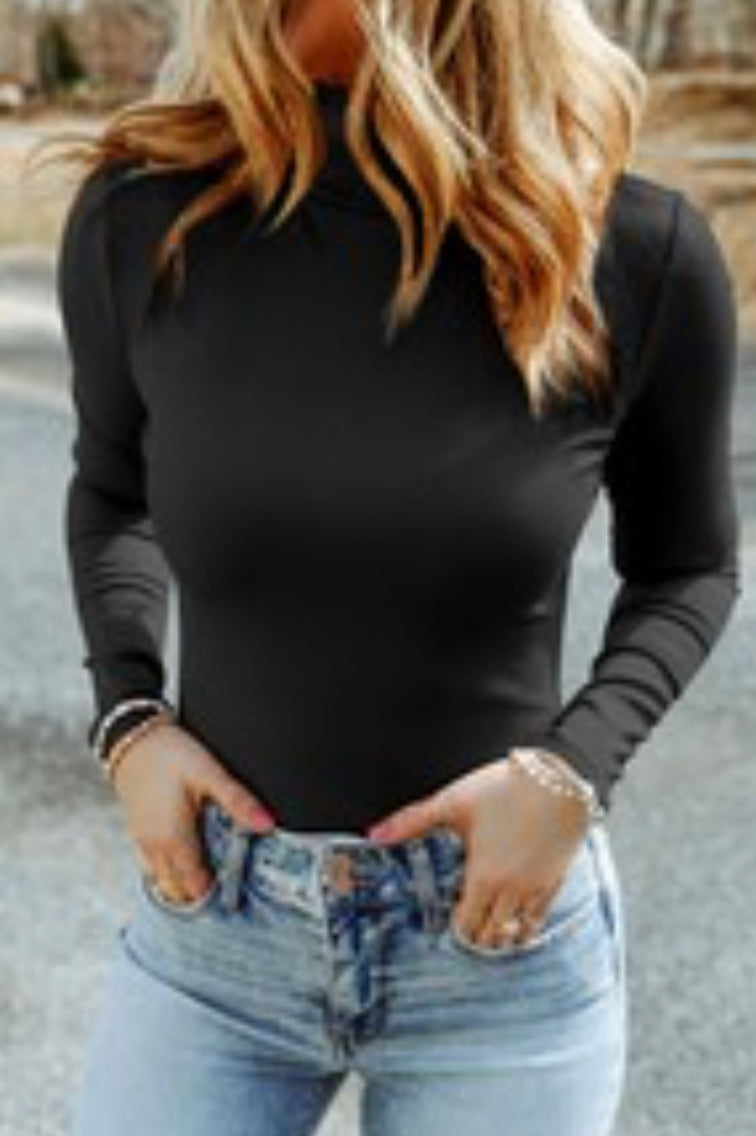 Ribbed knit high neck top