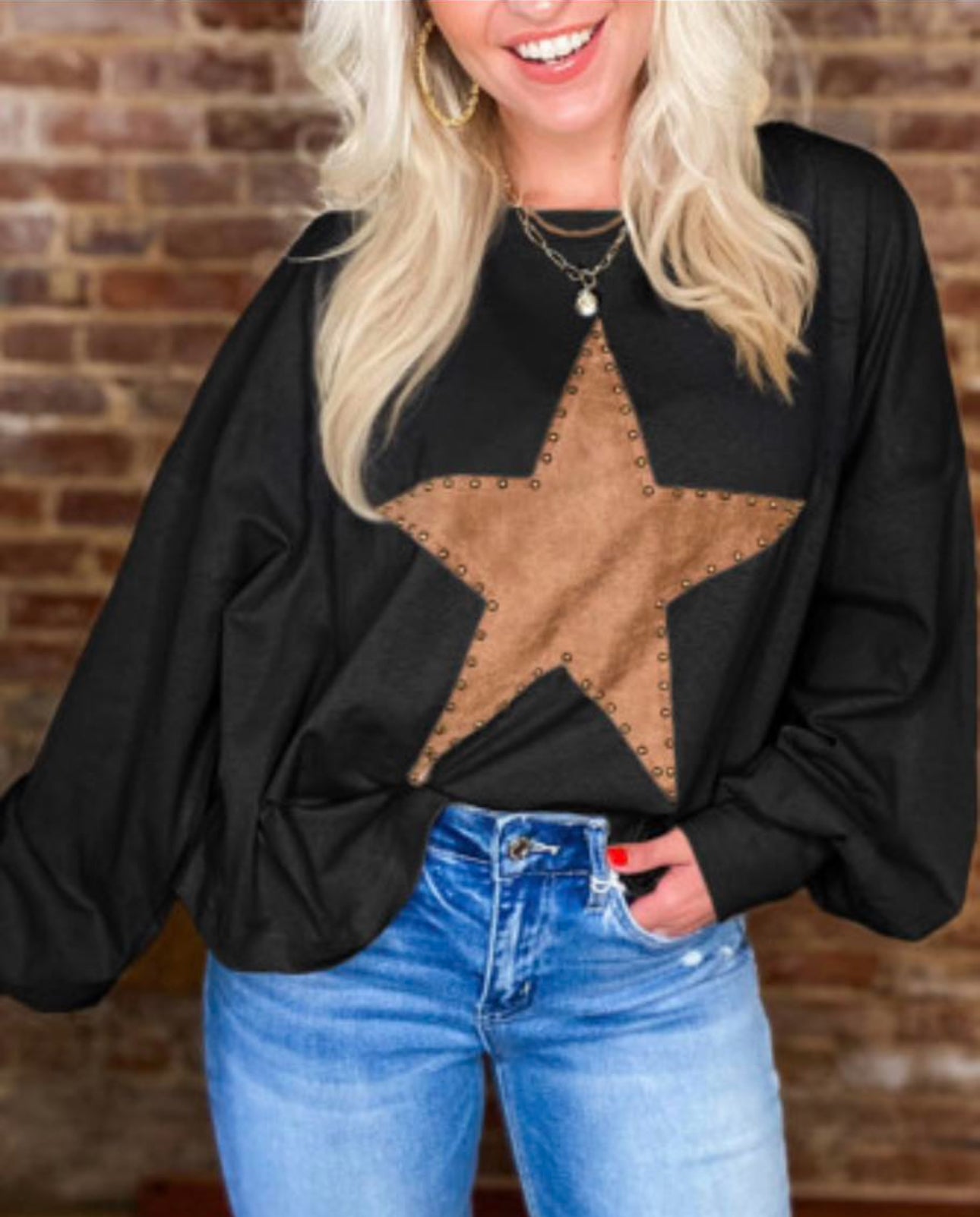 Black studded star graphic oversized long sleeve