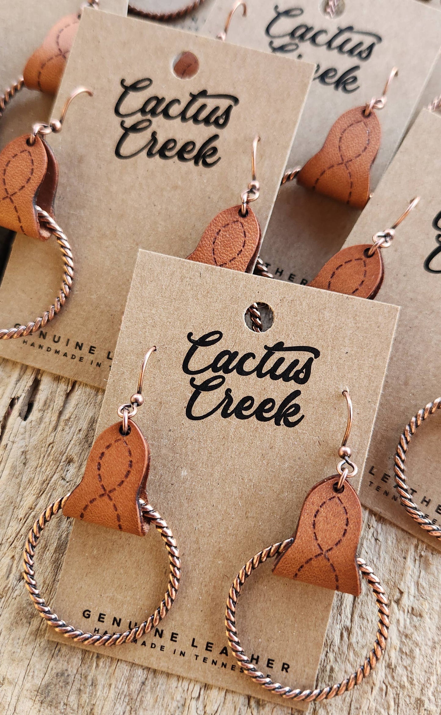 "Lari Dee" Handmade Boot Stitch Leather & Rope Earrings