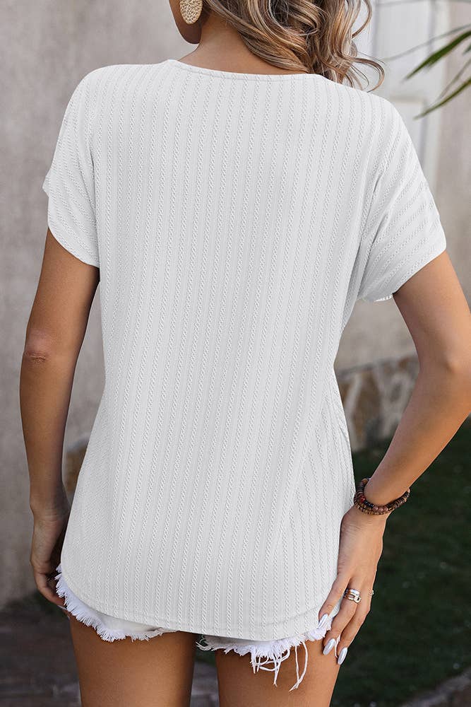 Spring Summer Plain Texture V Neck Short Sleeves Top