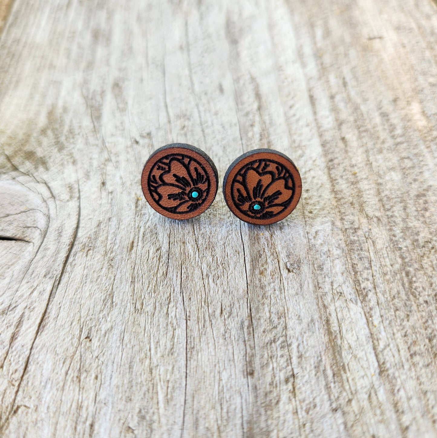 "Millie" Handmade Genuine Leather Stud Earrings: 1 x 4 Display Card