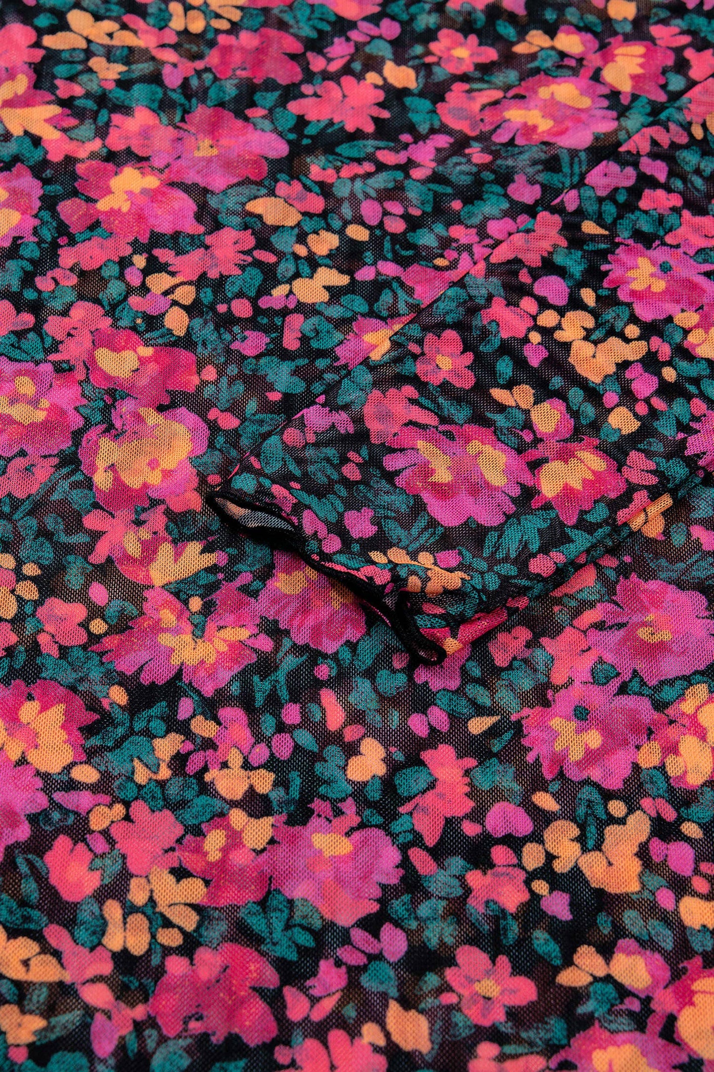 Floral Print Mesh Mock Neck Sheer Slim Fit Blouse (S-4X): Western / L