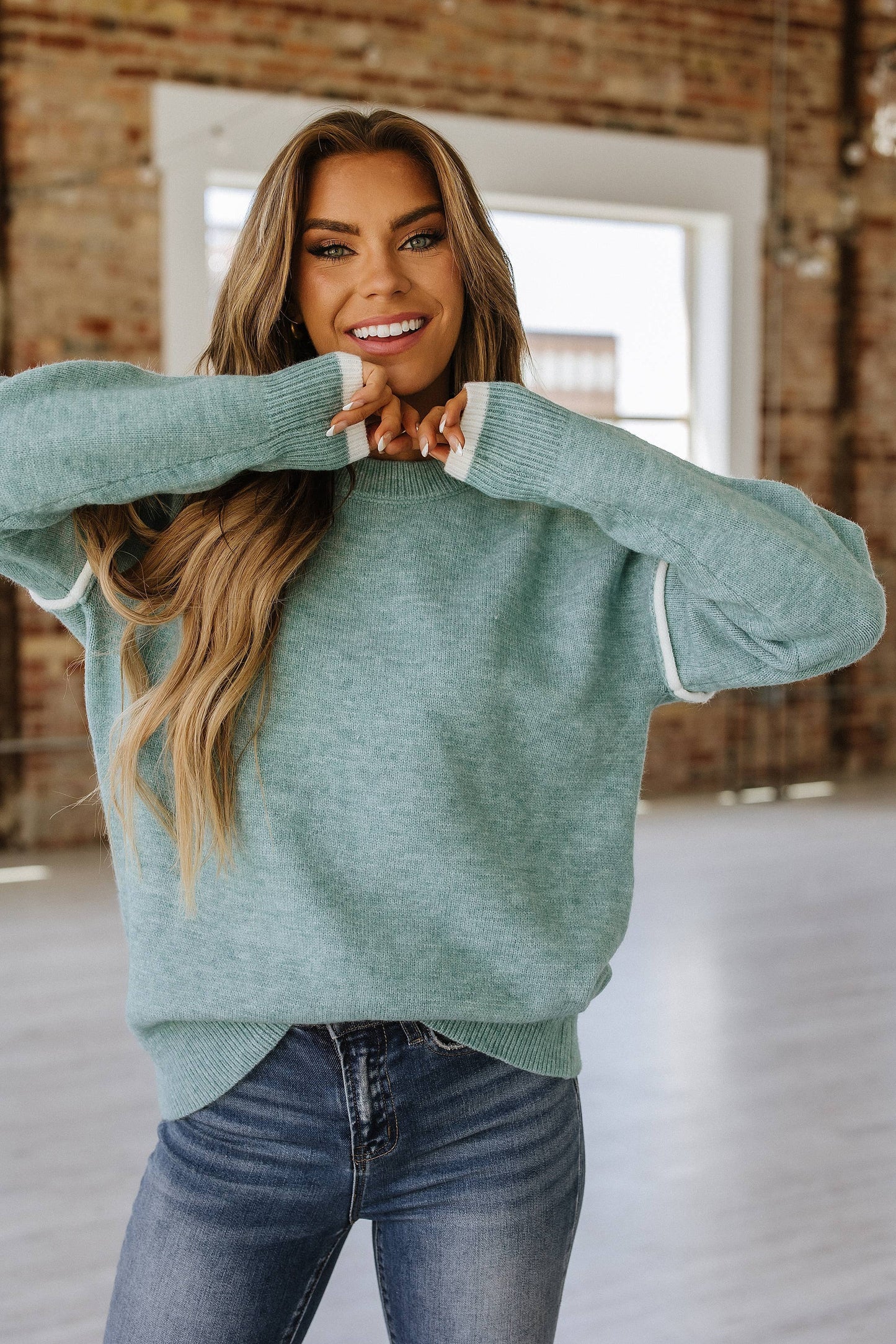 Shanda Crewneck Knit Sweater : Moonlight Jade