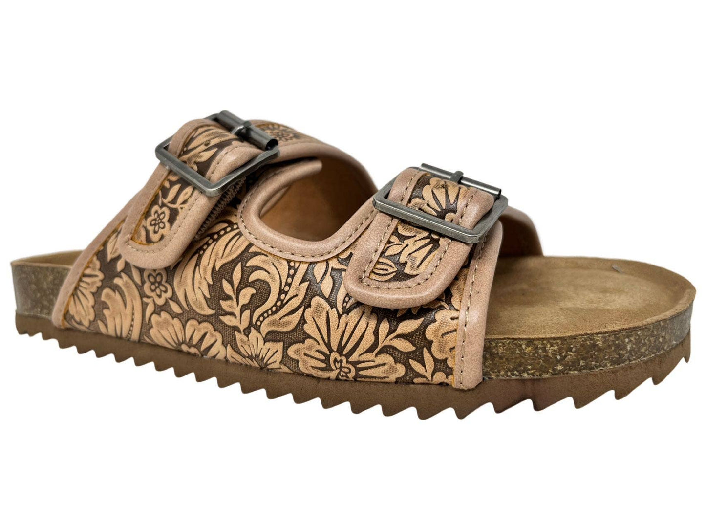 Berry Womens Slip on Sandal with embossed floral detail