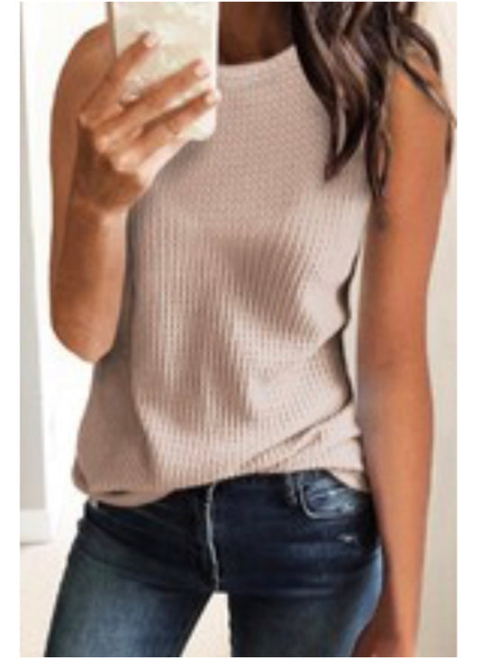 Crew neck waffle tank