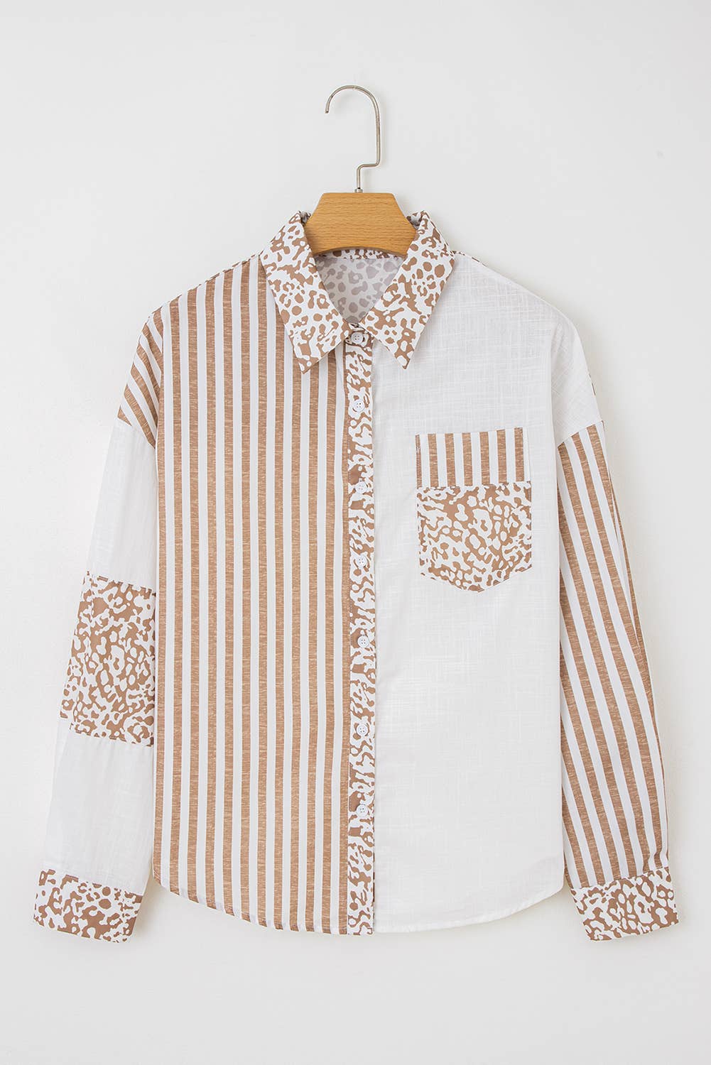 Leopard Striped Western Patchwork Button-up Shirt