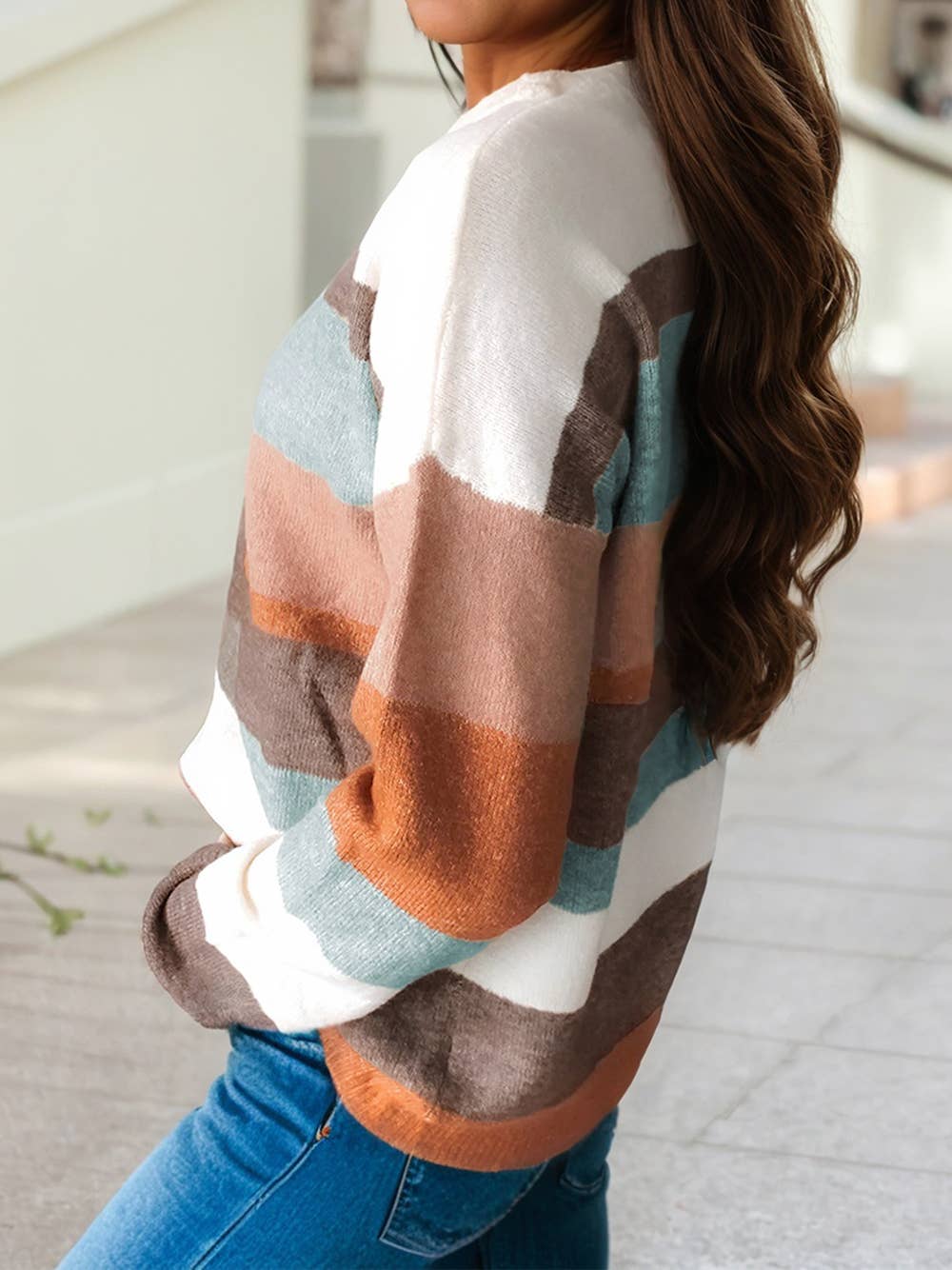 Spring 2026 Striped Color Block Knit Drop Shoulder Sweater