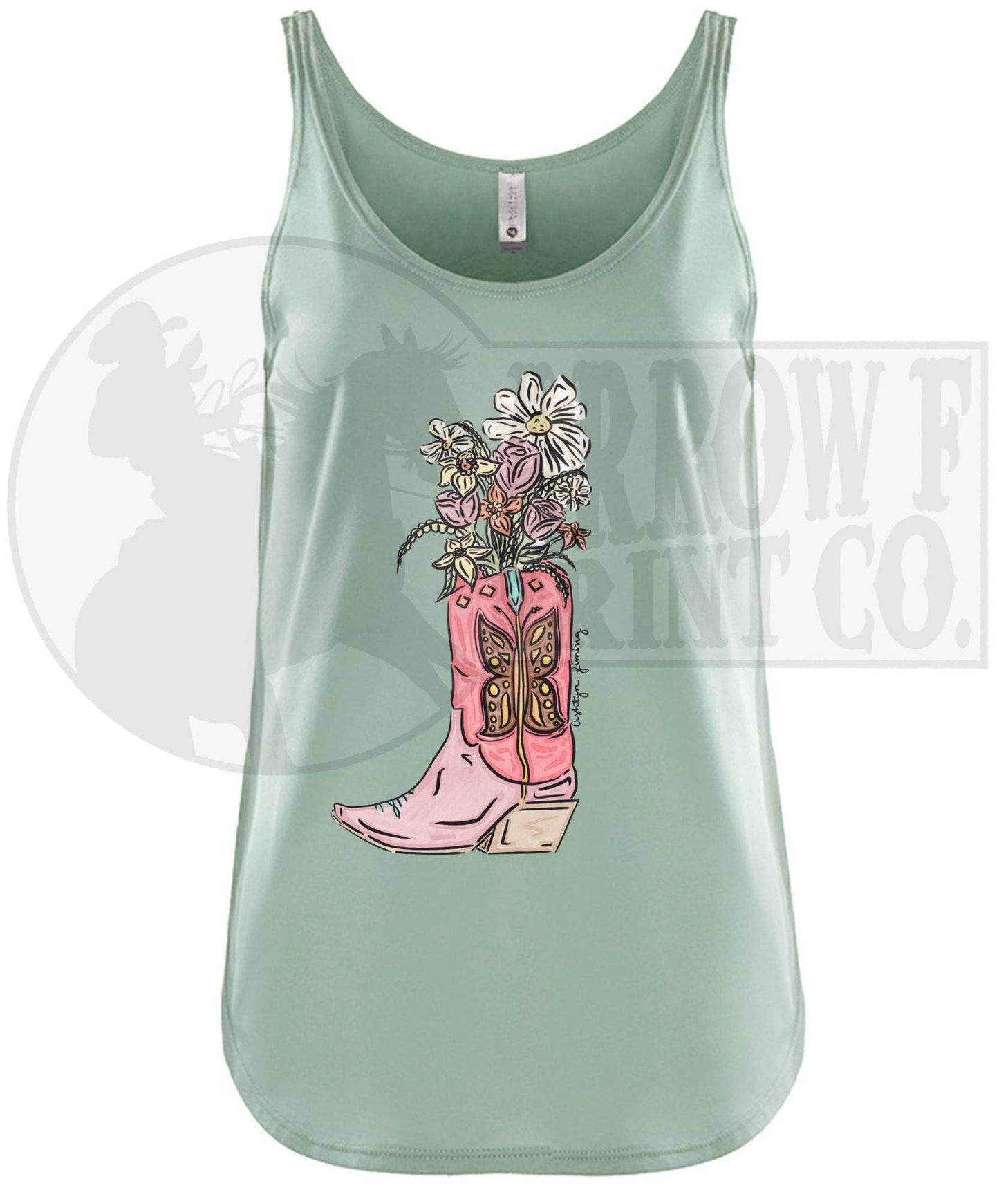 Floral Cowboy Boot| Western Graphic Tank: Charcoal
