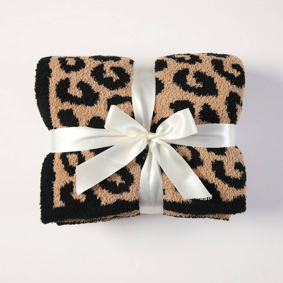 KNITTED LEOPARD PRINT LIGHTWEIGHT SOFA BLANKET_CWMM0213: CAMEL / (130cmX150cm) 1