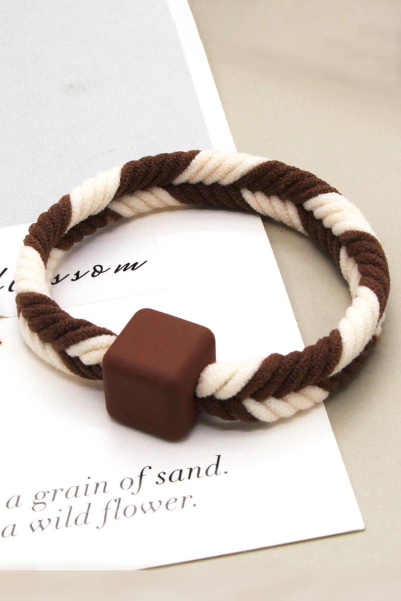 5PCS WOMEN TWO TONE BRAIDED CASUAL HAIR TIE_CWAHA0171: MULTICOLOR / (OS) 1