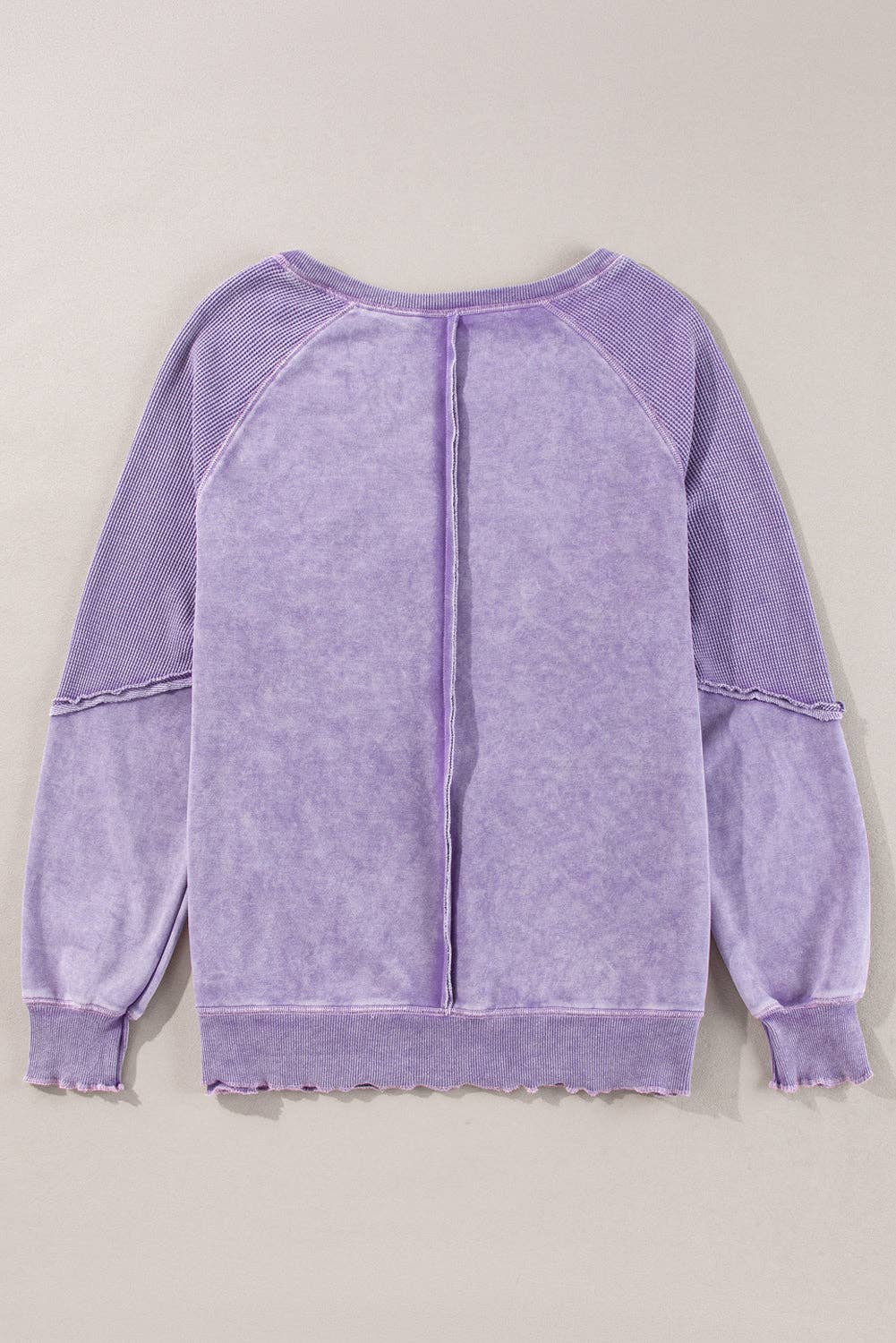 Solid Waffle Knit Patchwork Raglan Sleeve Sweatshirt: Mineral Blue