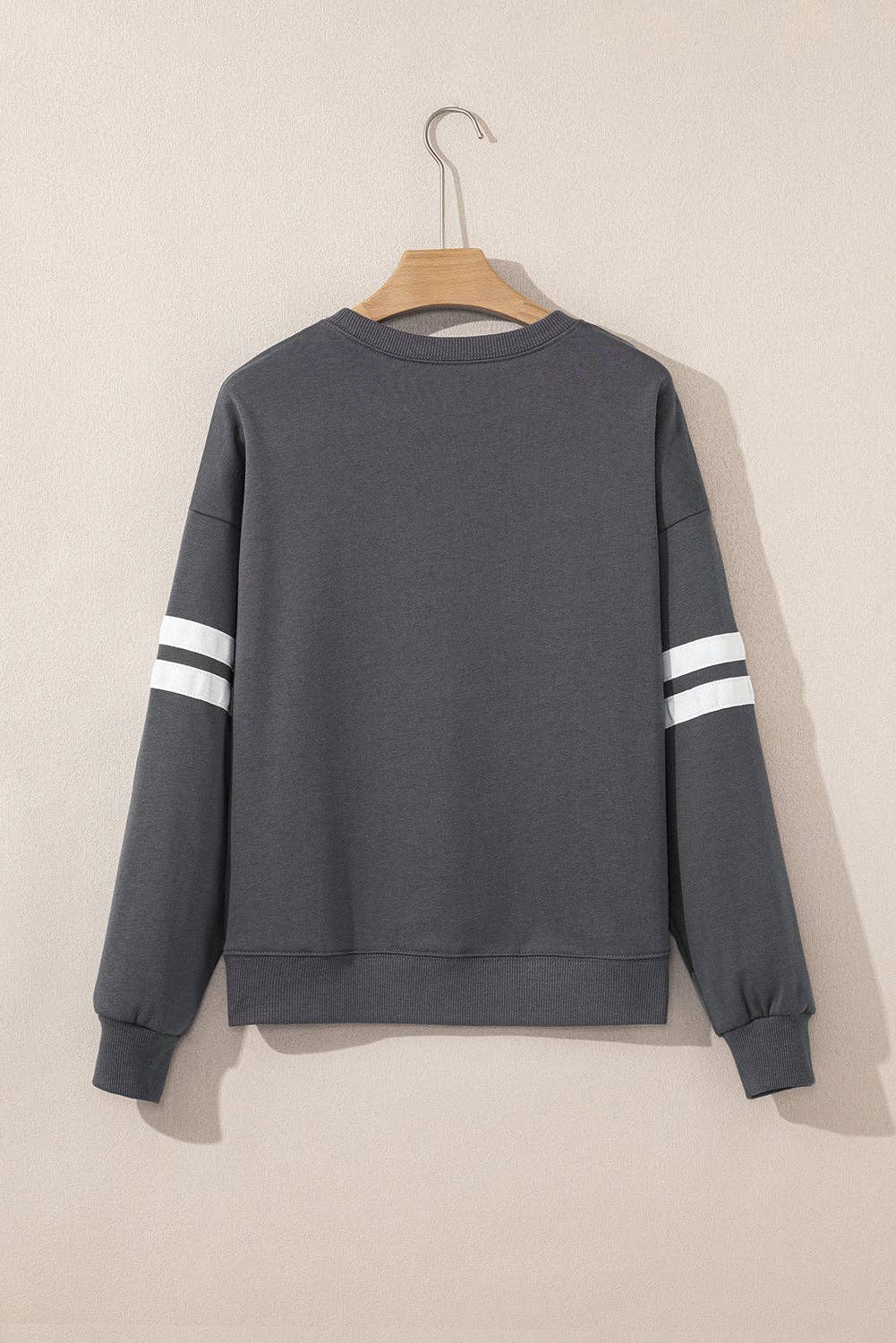 Dark Grey Varsity Striped Detail Drop Shoulder Oversized Sweatshirt: Dark Grey / 65%Polyester+35%Cotton / L