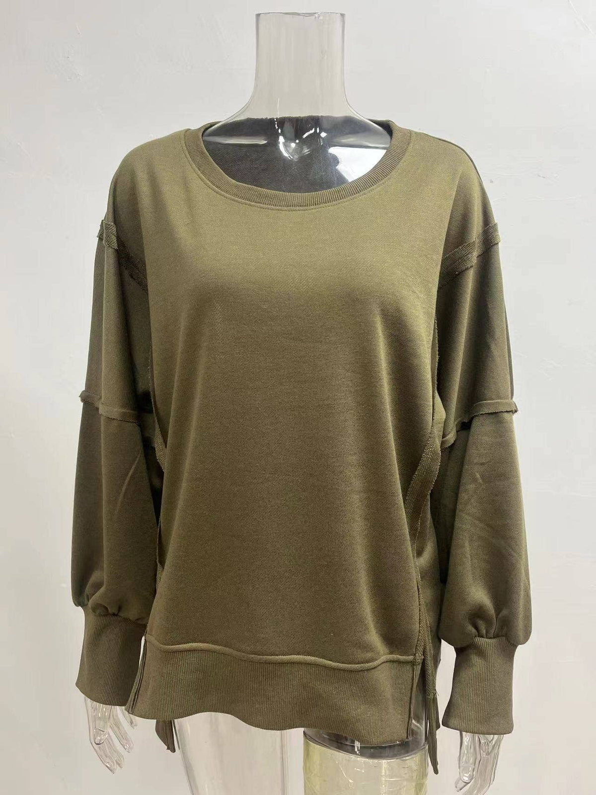 Solid-color round-neck casual loose sweatshirt: GREY / (M) 1