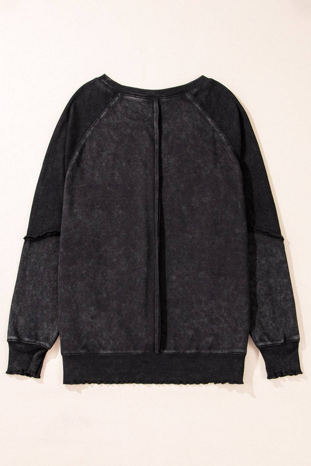 Solid Waffle Knit Patchwork Raglan Sleeve Sweatshirt: Mineral Blue