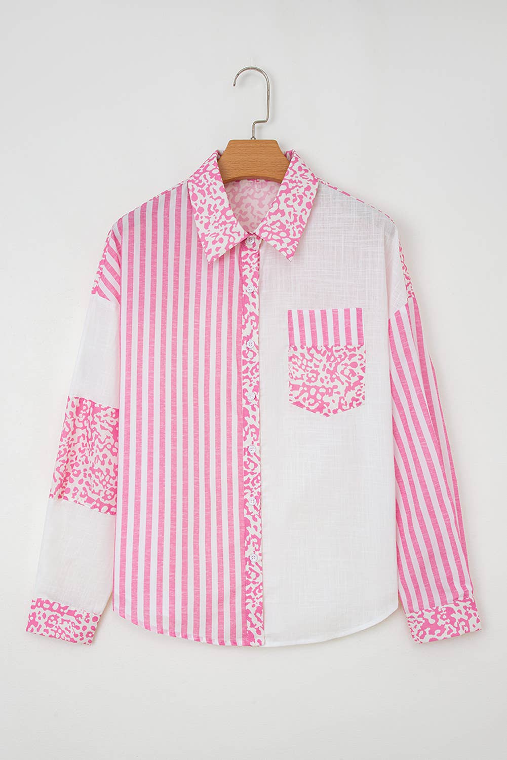 Leopard Striped Western Patchwork Button-up Shirt