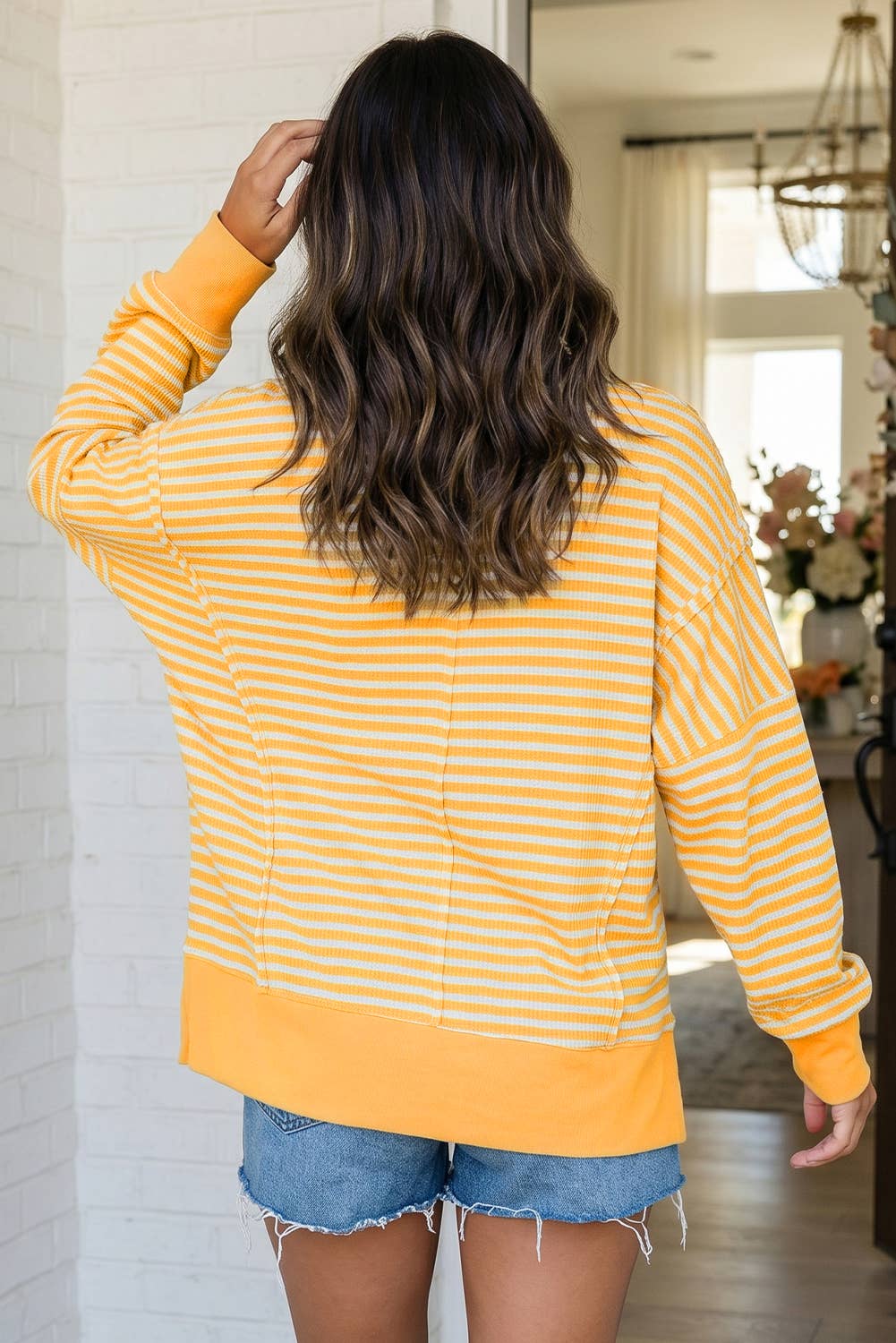 LAS Striped Side Split Casual Pullover (S-XL): Khaki Stripe / M
