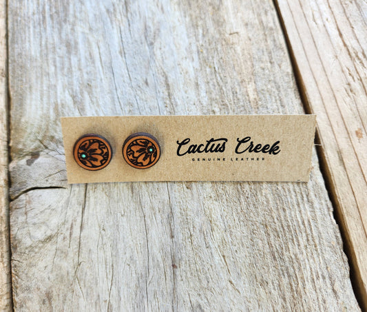 "Millie" Handmade Genuine Leather Stud Earrings: 1 x 4 Display Card