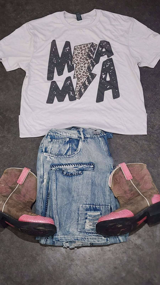 Cheetah Lightning Mama: No / White T-Shirt