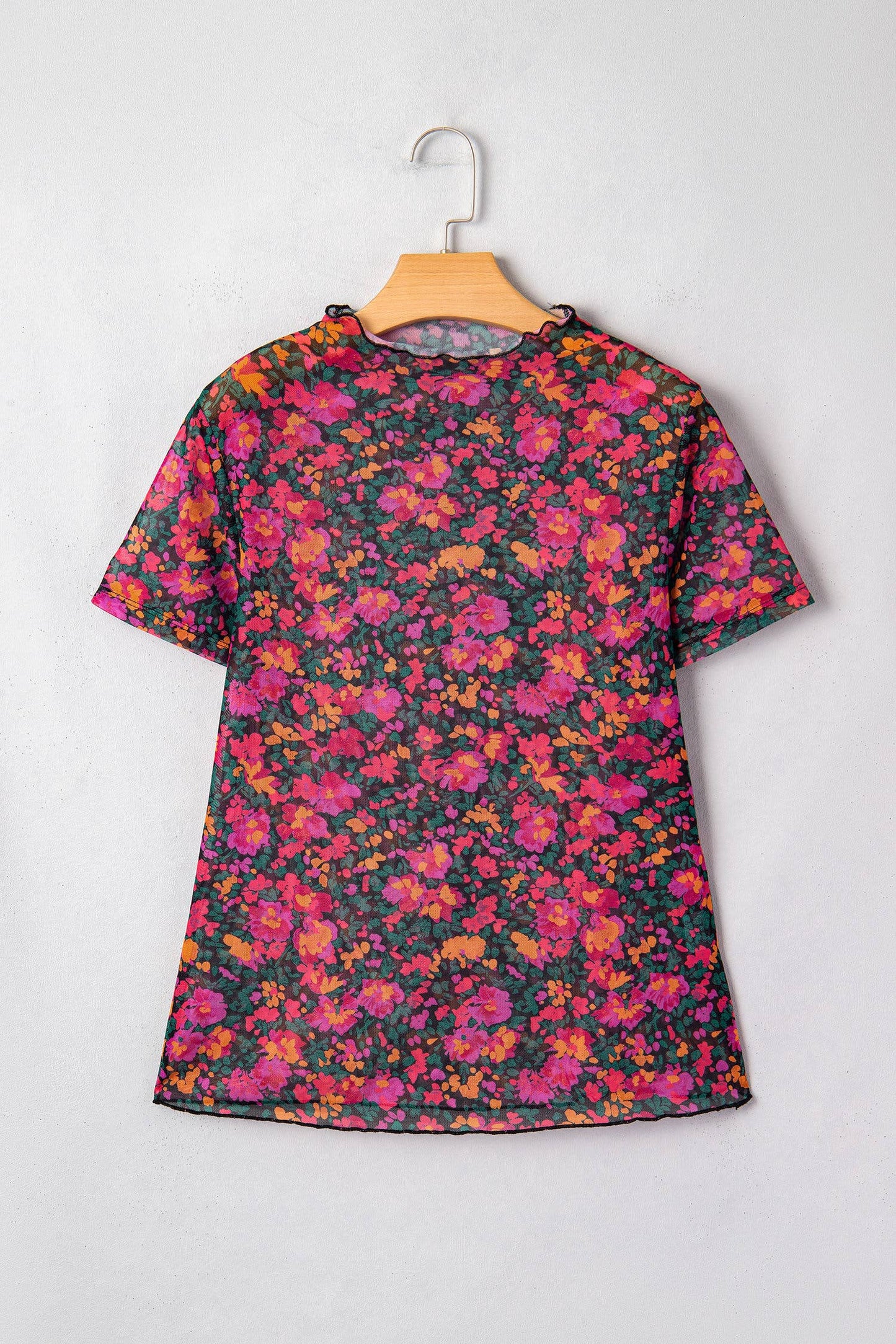 Floral Print Mesh Mock Neck Sheer Slim Fit Blouse (S-4X): Western / S