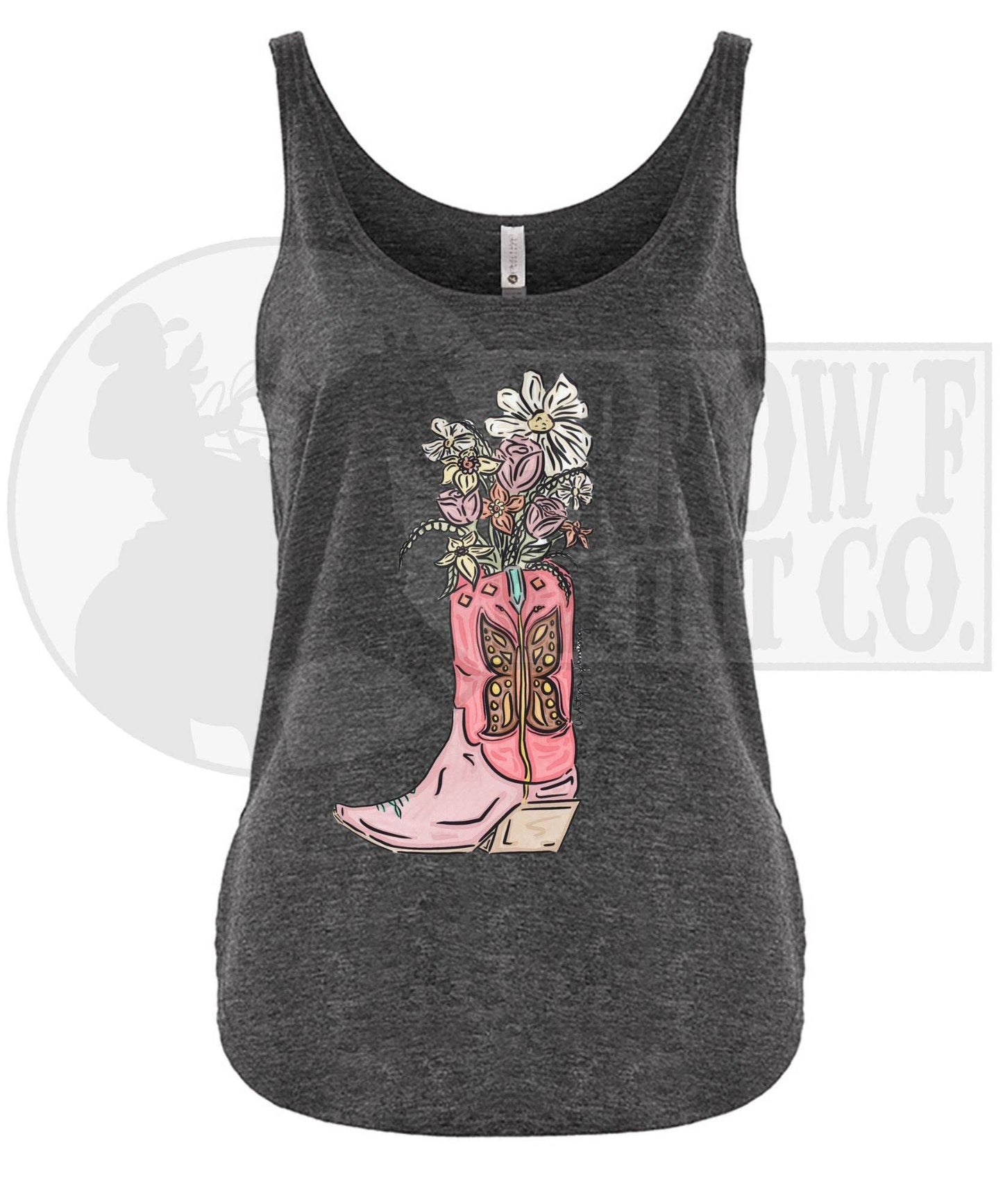 Floral Cowboy Boot| Western Graphic Tank: Charcoal