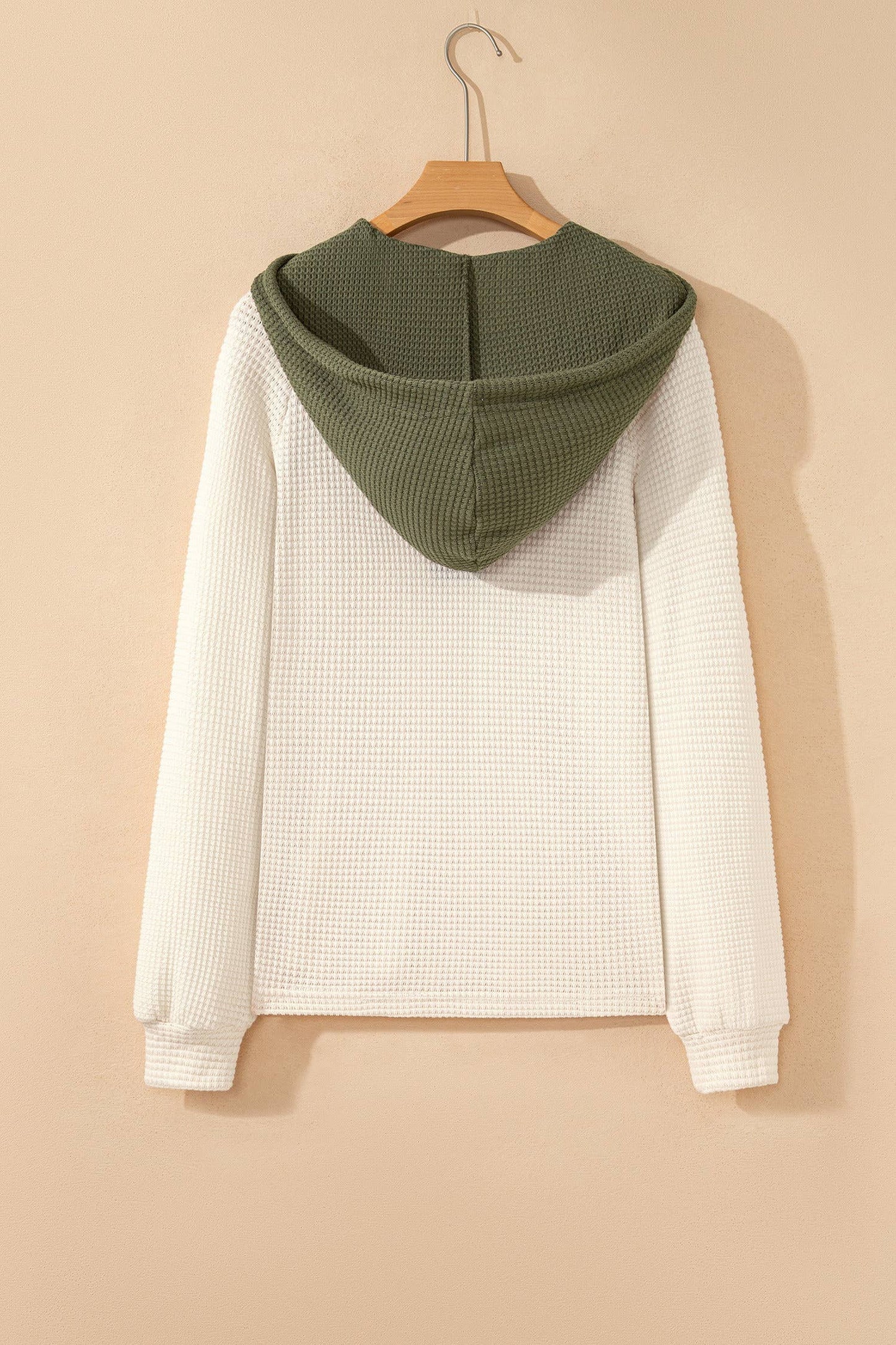 Waffle Contrast Hooded Pullover Top