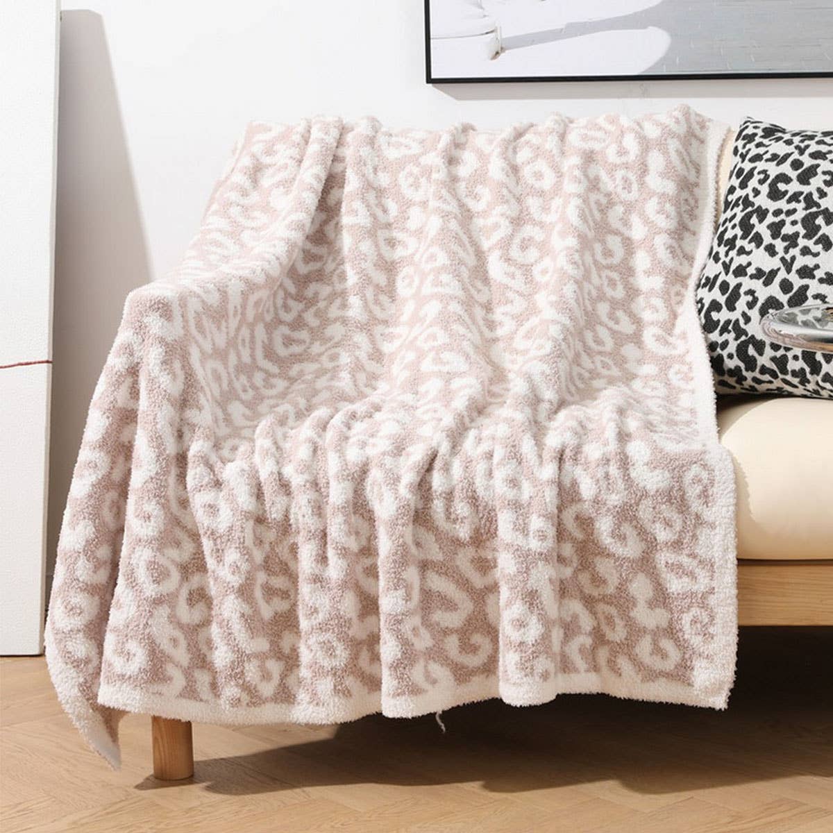 KNITTED LEOPARD PRINT LIGHTWEIGHT SOFA BLANKET_CWMM0213: White / (130cmX150cm) 1
